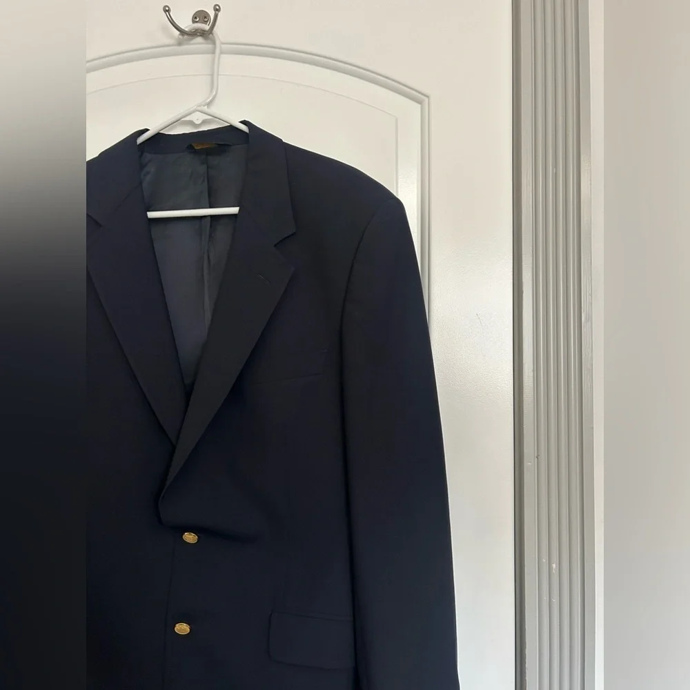 Brooks Brothers Blue Wool Coat Jacket Blazer Gold Buttons size 41L preppy work